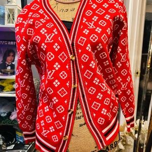 Red Designer Patterned Women's Sweater